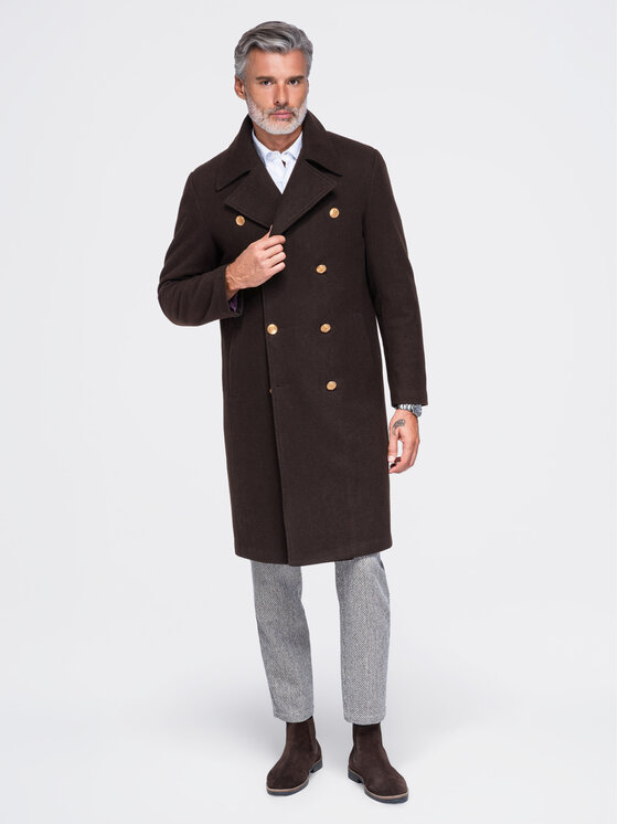 Ombre Ombre Płaszcz zimowy OM-COWC-0156 Brązowy Regular Fit