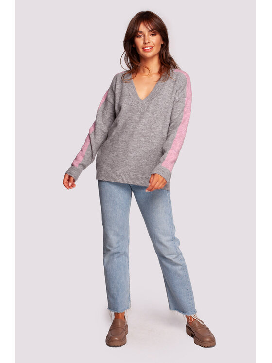 BeWear BeWear Sweter BK093 Szary Modern Fit