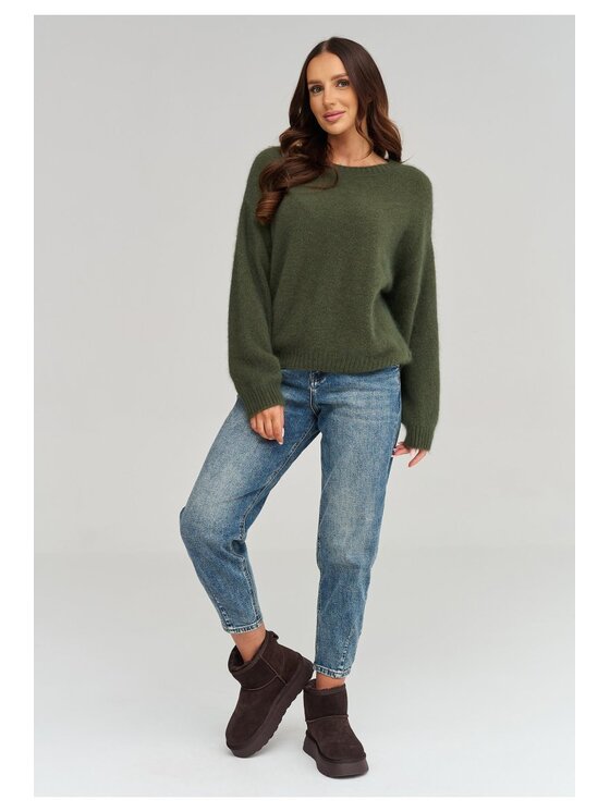 Makadamia Makadamia Sweter C93 Zielony Loose Fit