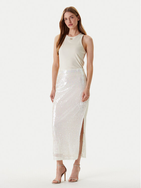 YAS YAS Maxi suknja Sequina 26037771 Écru Regular Fit