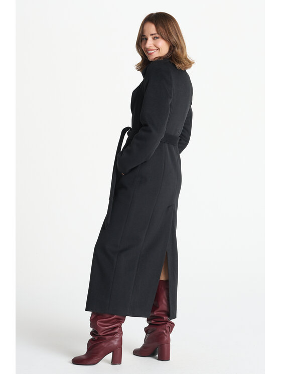 Salme Salme Płaszcz wełniany Verona maxi Czarny Regular Fit