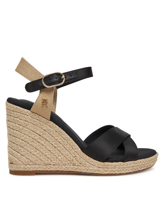 Tommy Hilfiger Tommy Hilfiger Espadrile Satin High Wedge Espadrille FW0FW08602 Negru