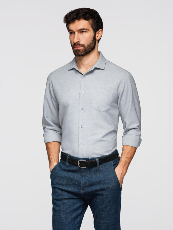 Ombre Ombre Koszula K694 Szary Regular Fit