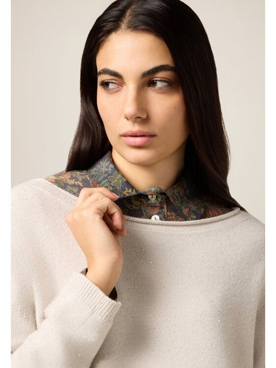 Oltre Oltre Sweter M128E002128N002 Kremowy Regular Fit