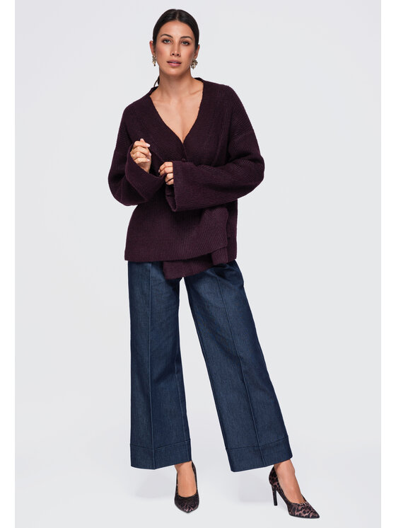 Ombre Ombre Sweter OW-SW-E0013 Fioletowy Relaxed Fit