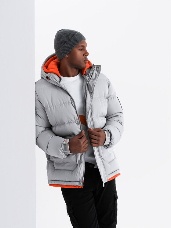 Ombre Ombre Kurtka puchowa OM-JAHP-0208 Szary Regular Fit
