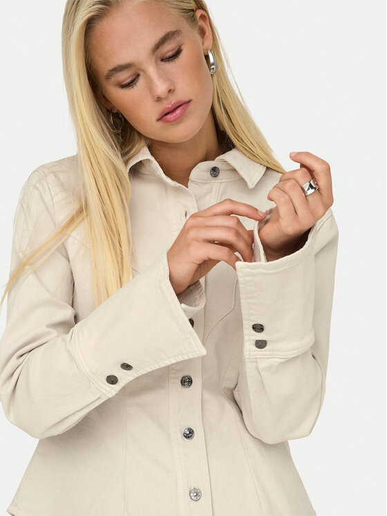 ONLY ONLY Koszula jeansowa Perla 15359156 Beżowy Slim Fit