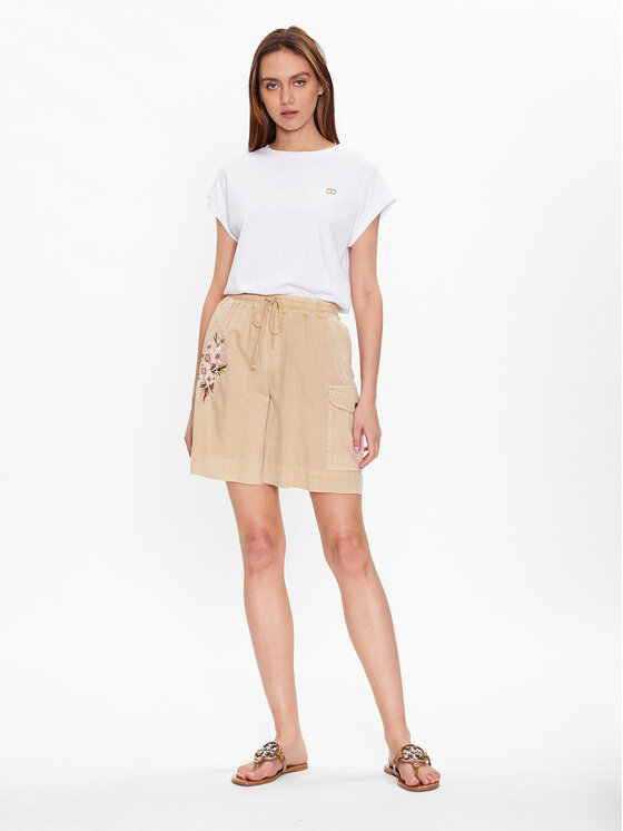 TWINSET TWINSET Šortky z materiálu 231TT2391 Béžová Regular Fit