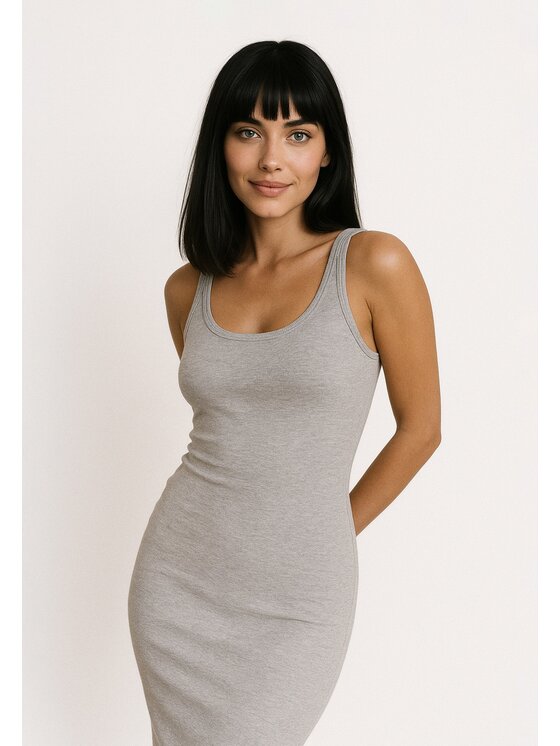 Nudyess Nudyess Sukienka letnia Tina midi z prążka Szary Fitted Fit