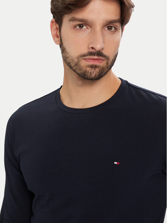 Tommy Hilfiger Tommy Hilfiger Pikkade varrukatega T-särk Stretch Tee MW0MW10804 Tumesinine Slim Fit