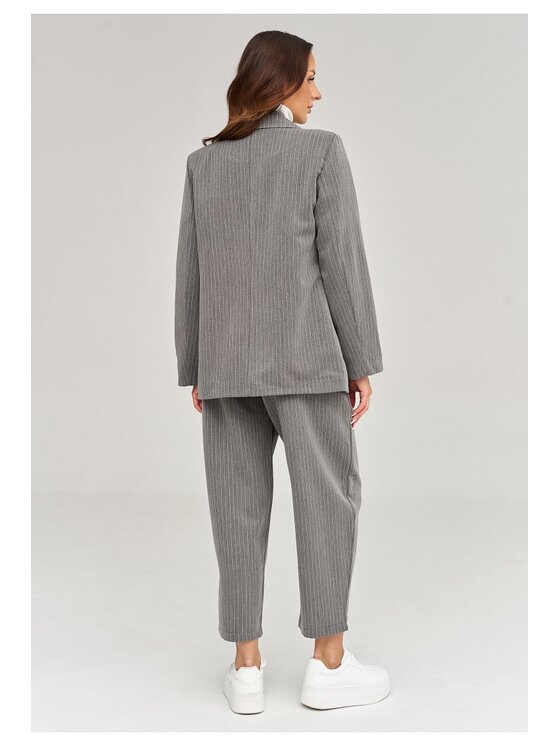 Makadamia Makadamia Komplet żakiet i spodnie materiałowe C102 Szary Loose Fit