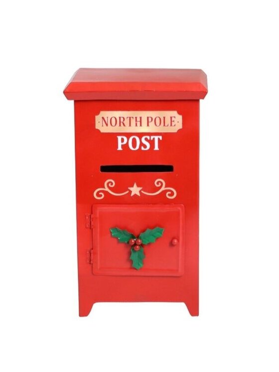 MIAhome MIAhome Skrzynka na listy metalowa świąteczna North Pole 30 cm Czerwony