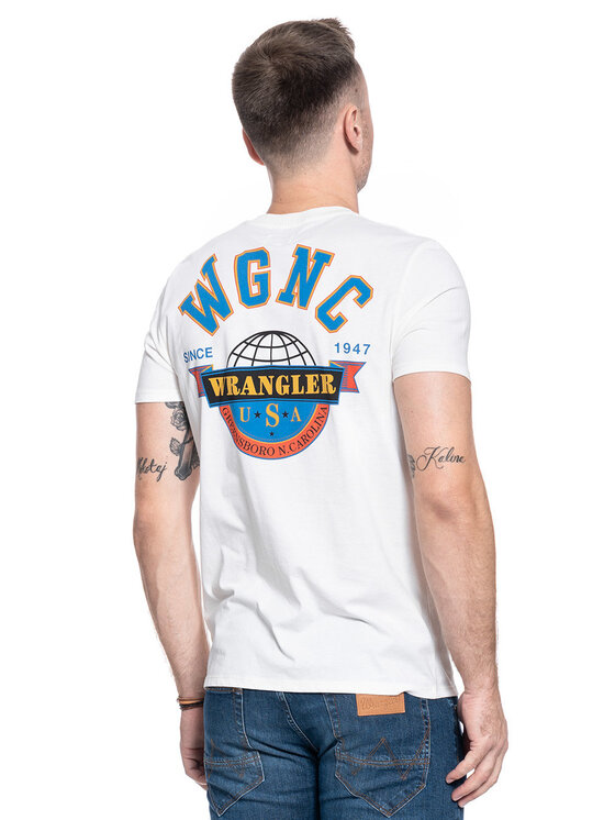 Wrangler Wrangler T-shirt SS GLOBE TEE Bianco Regular Fit