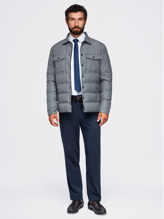 Ombre Ombre Kurtka przejściowa OM-JALP-0256 Szary Regular Fit