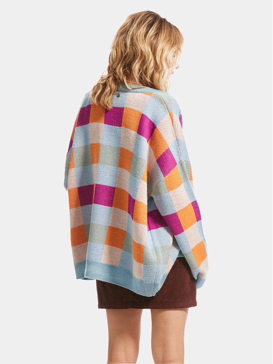 Roxy Roxy Cardigan Small Slow Chec Swtr ERJSW03578 Blu Regular Fit