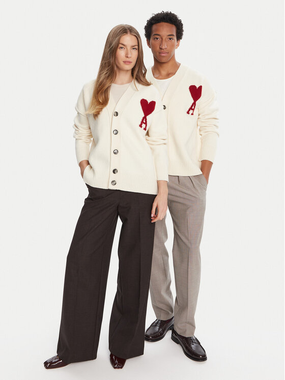 AMI Paris AMI Paris Kardigán BFUKC006.018 Ekru Regular Fit