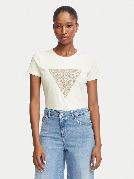 Guess Guess T-Shirt W6BI61 K7948 Kremowy Regular Fit