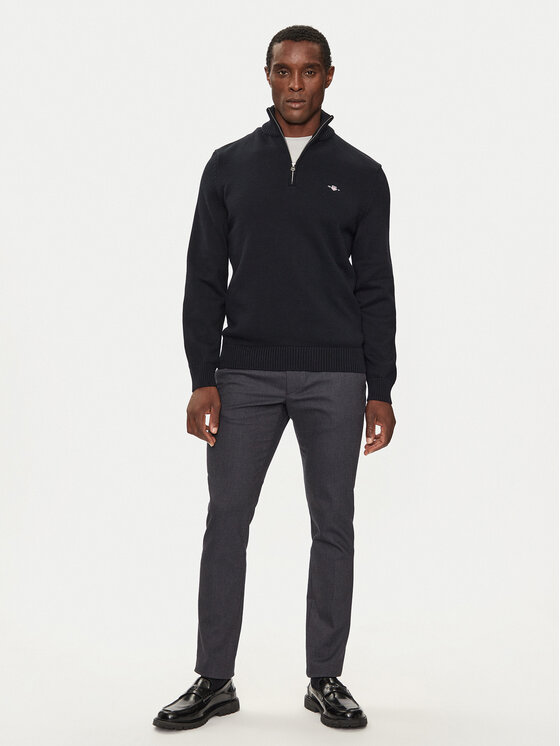 Gant Gant Sweter Casual Cotton Half Zip 8030170 Czarny Regular Fit