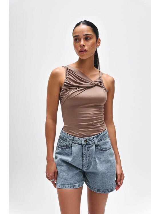 BENU BENU Bluzka MOKKA BLUZKA CUPRO Brązowy Slim Fit