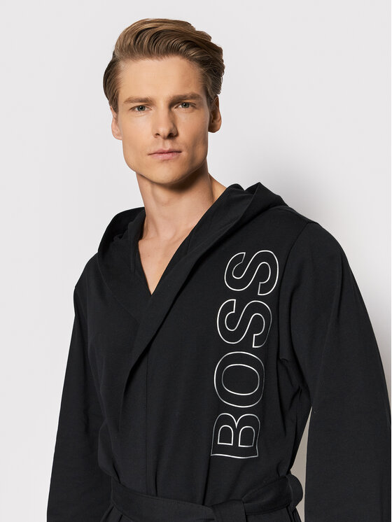 BOSS - Dressing gown in cotton jersey with foil-print logo