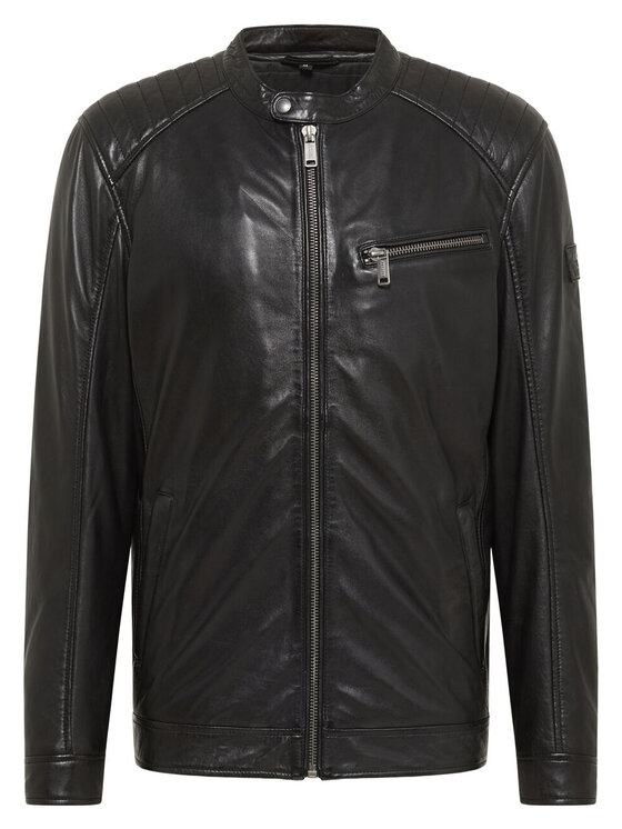 Mustang Mustang Kurtka skórzana BIKER JACKET Czarny Regular Fit