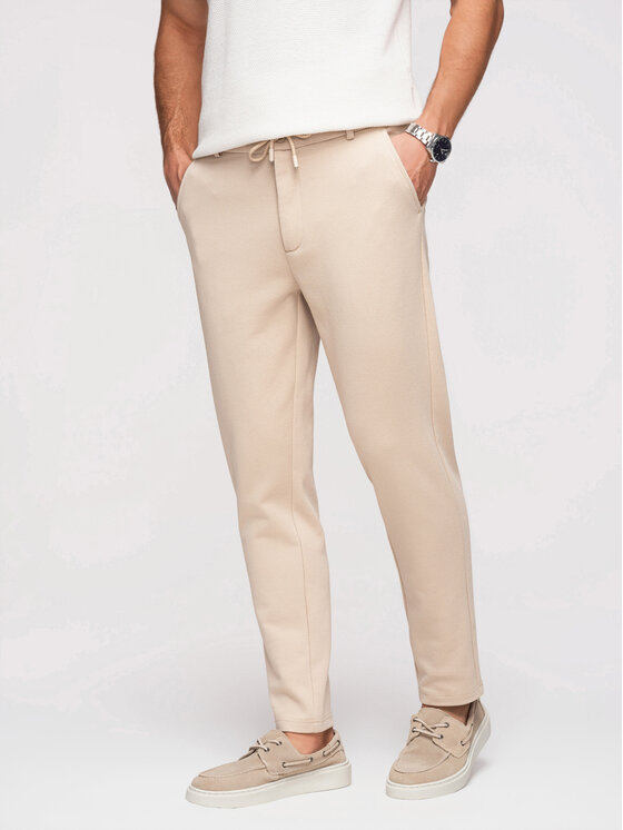 Ombre Ombre Spodnie materiałowe OM-PACP-0292 Beżowy Carrot Fit