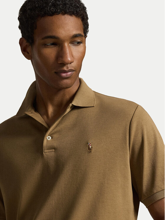 Polo Ralph Lauren Polo Ralph Lauren Тениска с яка и копчета 710704319505 Светлокафяв Custom Slim Fit