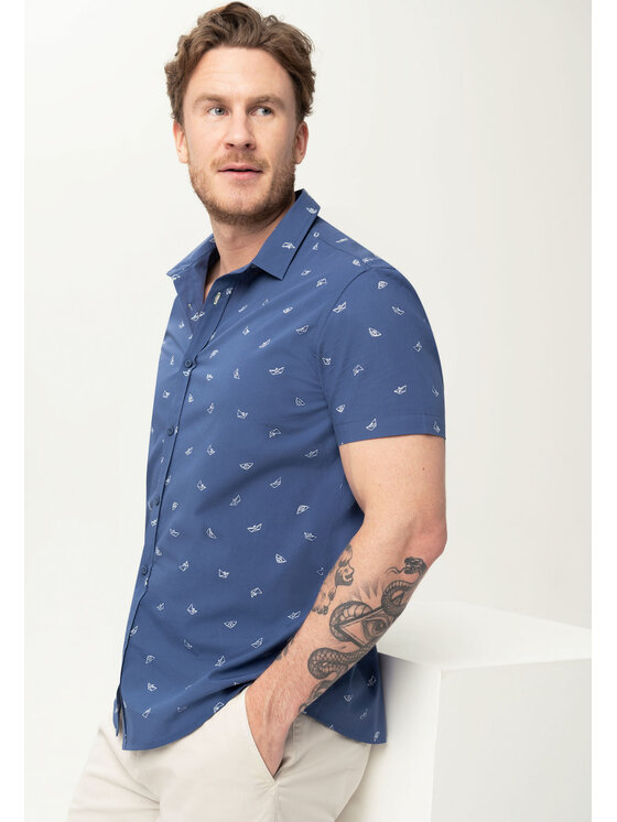 Volcano Volcano Koszula K-NANTES Niebieski Slim Fit