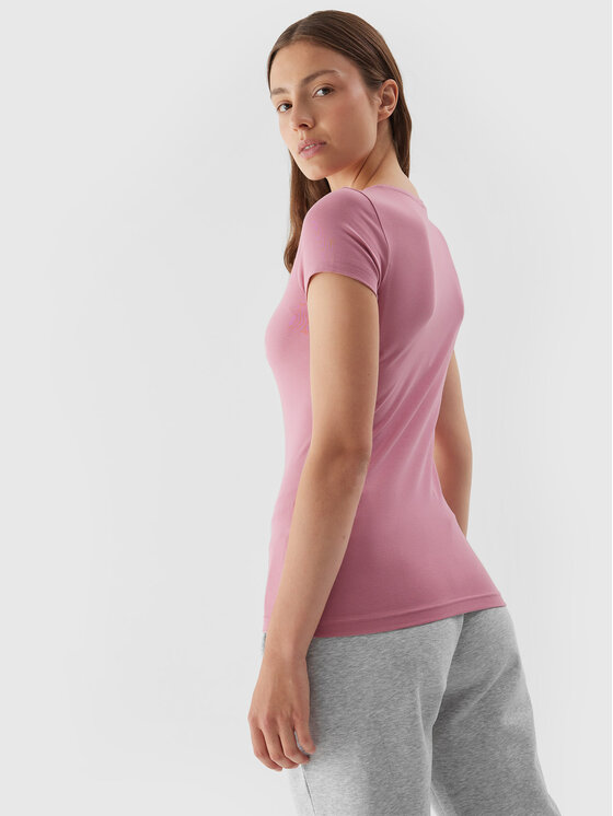 4F 4F T-krekls 4FAW23TTSHF0906 Rozā Slim Fit