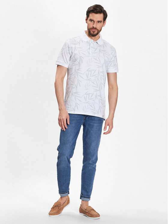 INDICODE INDICODE Тениска с яка и копчета Passo 40-851 Бял Regular Fit