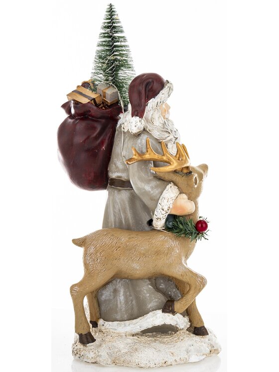 MIAhome MIAhome Figurka Mikołaj LED z jelonkiem i workiem na plecach 29x14x14 cm Kolorowy