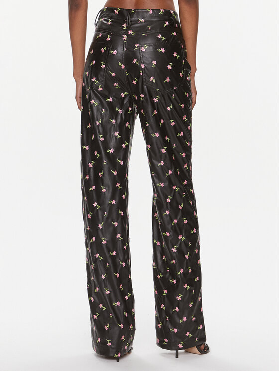 ROTATE ROTATE Панталони от имитация на кожа Printed Straight Pants 1120042890 Черен Regular Fit