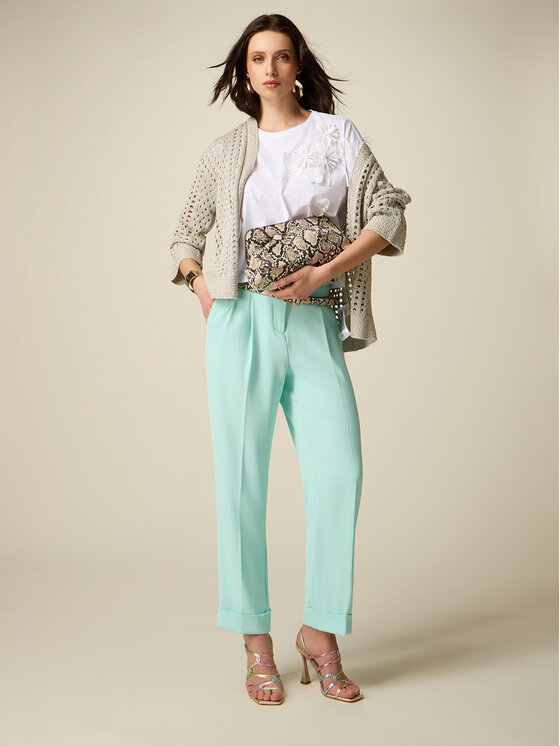 Oltre Oltre Pantaloni di tessuto P003R008871N005 Turchese Regular Fit