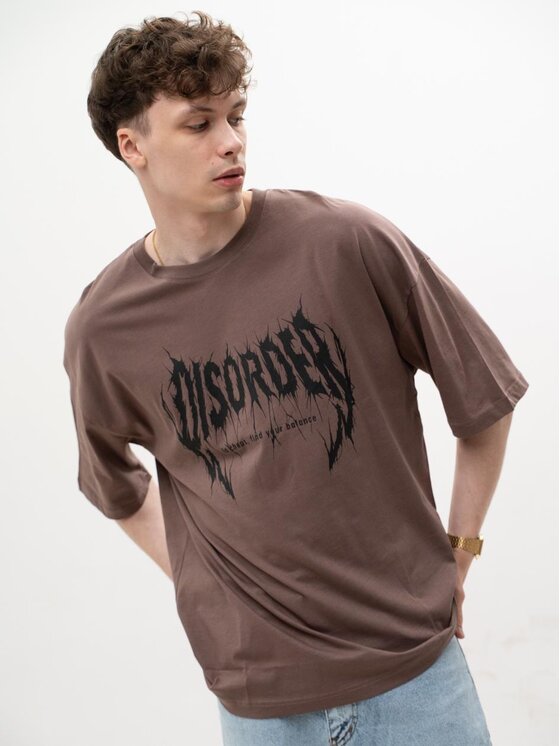 MyStars MyStars T-Shirt Koszulka Z Krótkim Rękawem Oversize Męska Mocha Mousse Machinist Disorder M Brązowy Oversize