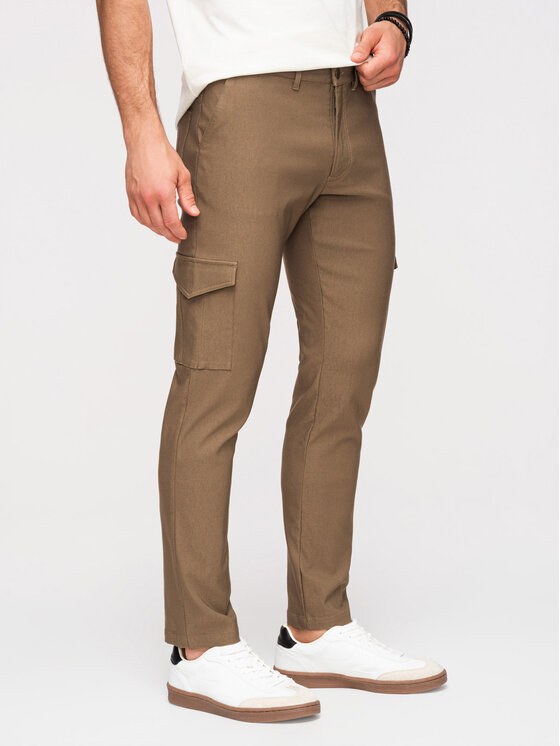 Ombre Ombre Spodnie materiałowe P1515 Khaki Regular Fit