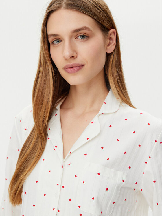 Hunkemöller Hunkemöller Μπλούζα πιτζάμας Jacquard Hearts 301436 Λευκό Relaxed Fit