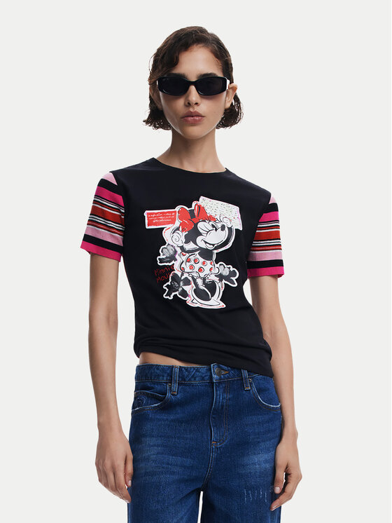 Desigual Desigual Tricou Minnie 25SWTK39 Negru Slim Fit