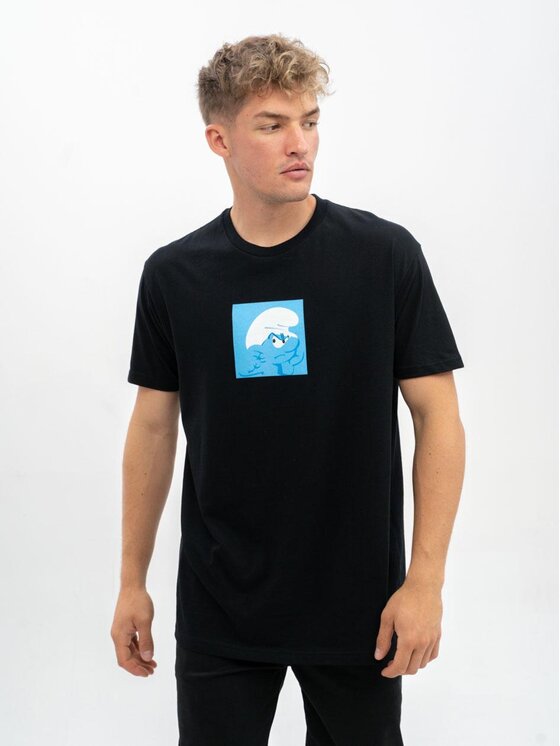 Smerfy Smerfy T-Shirt Koszulka Z Krótkim Rękawem Męska Czarna Smerfy Square XL Czarny Regular Fit