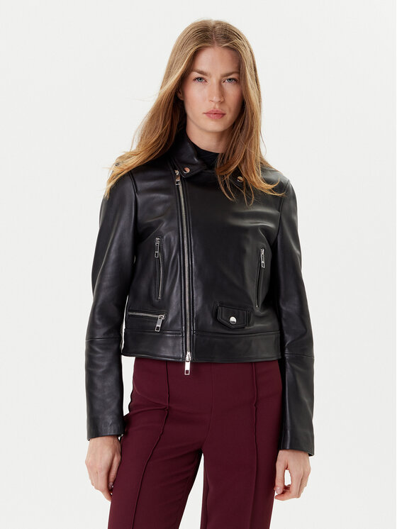 BOSS BOSS Kožená bunda Sayuri 50548471 Černá Regular Fit