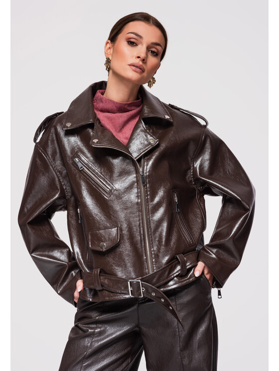 Ombre Ombre Kurtka przejściowa OW-JAFL-0111 Brązowy Oversize