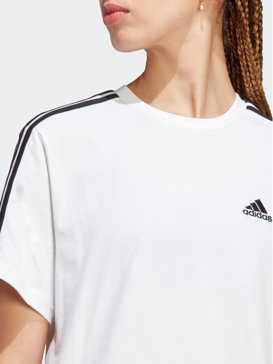 adidas adidas T-särk Essentials 3-Stripes Single Jersey Crop Top HR4915 Valge Loose Fit