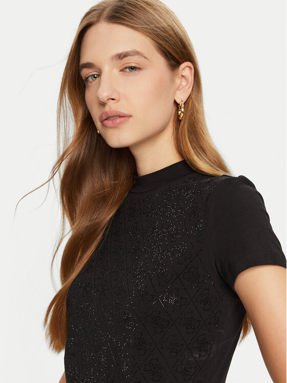 Guess Guess Marškinėliai W4BI26 J1314 Juoda Slim Fit