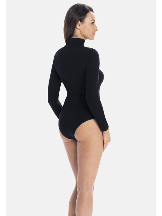 Teyli Teyli Body damskie z golfem Camille Czarny Regular Fit