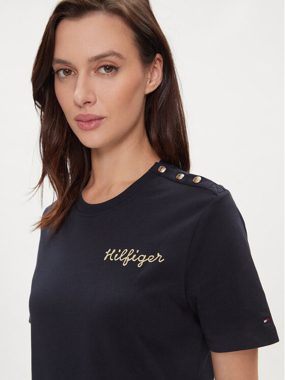 Tommy Hilfiger Tommy Hilfiger Tricou Gold Button WW0WW41211 Bleumarin Regular Fit