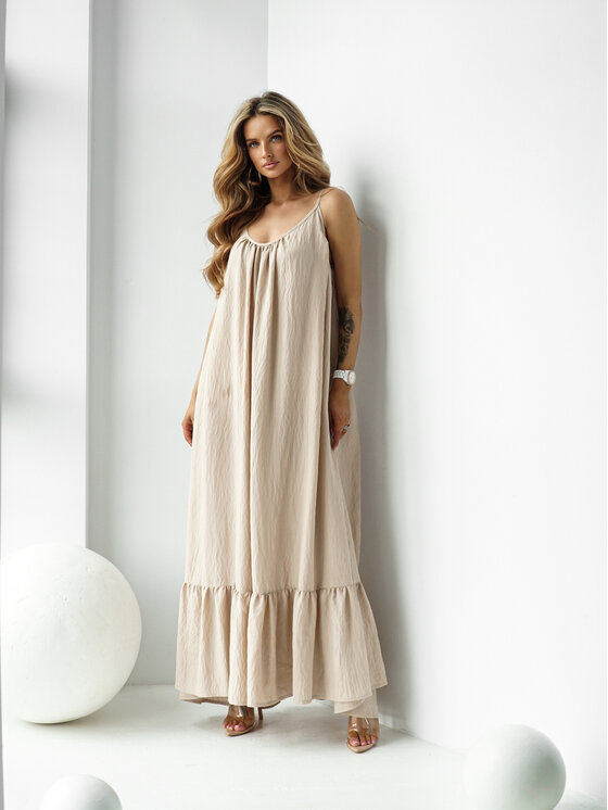 LilaLou LilaLou Sukienka letnia Gypsy Beżowy Oversize