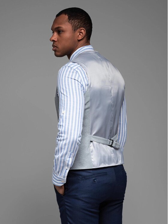 Ombre Ombre Obleková vesta OM-BLZV-0146 Šedá Slim Fit