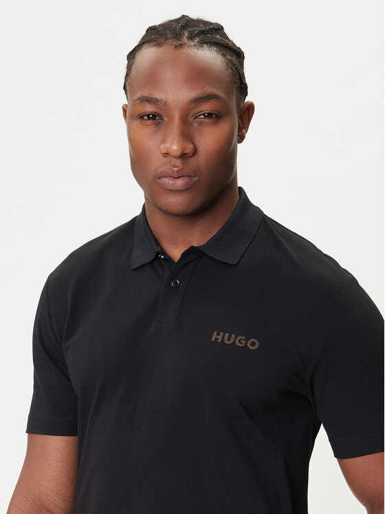 HUGO HUGO Тениска с яка и копчета Dirlmere 50542830 Черен Regular Fit