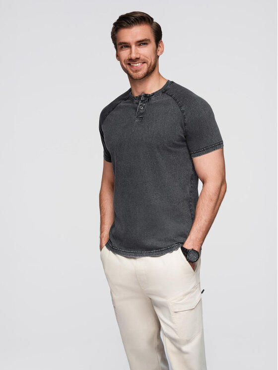 Ombre Ombre T-Shirt OM-TSWT-0150 Czarny Regular Fit
