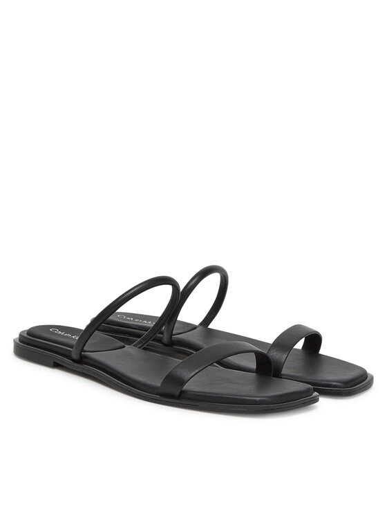 Calvin Klein Calvin Klein Klapki Flat Sandal Squared 2-Bar Lth HW0HW02532 Czarny