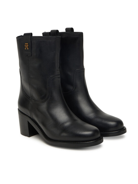 Tommy Hilfiger Tommy Hilfiger Bokacsizma Riding Lthr Mid Boot Block Heel FW0FW08776 Fekete